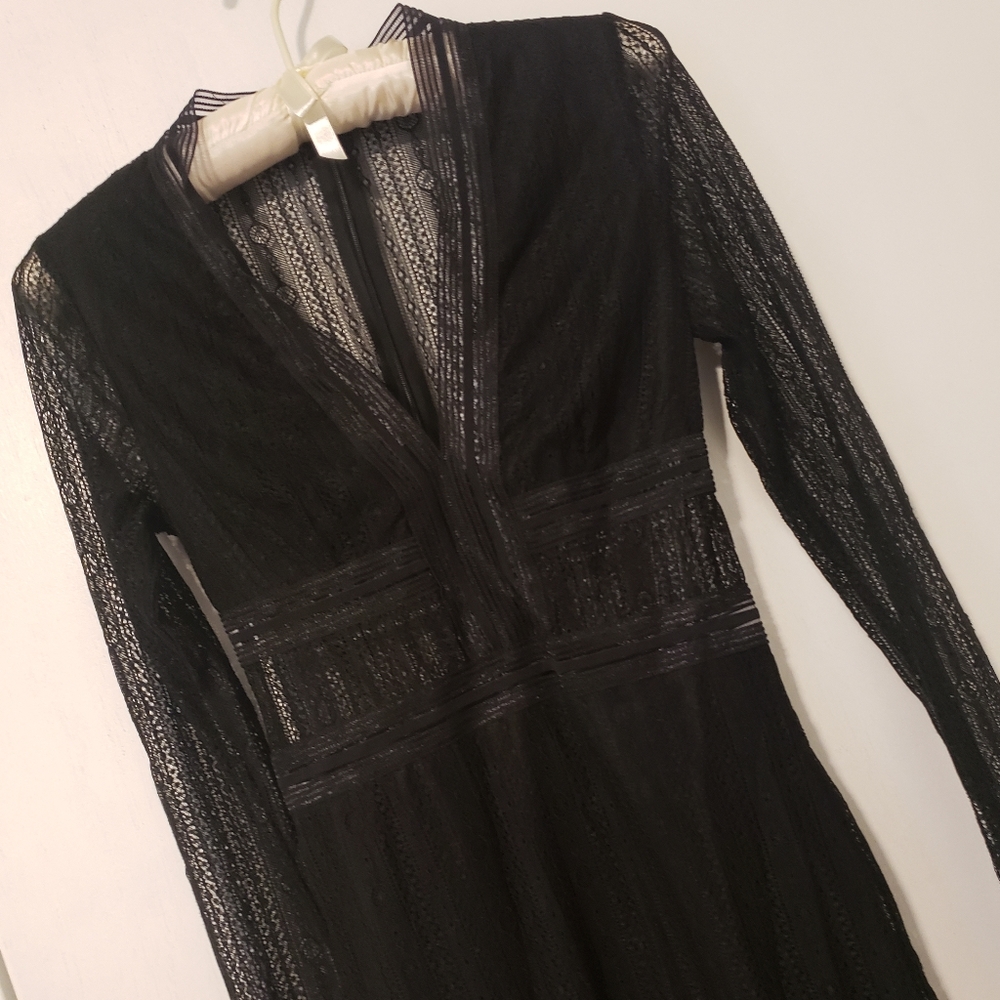 Lucy Wang Black Sheer V-Neck Dress